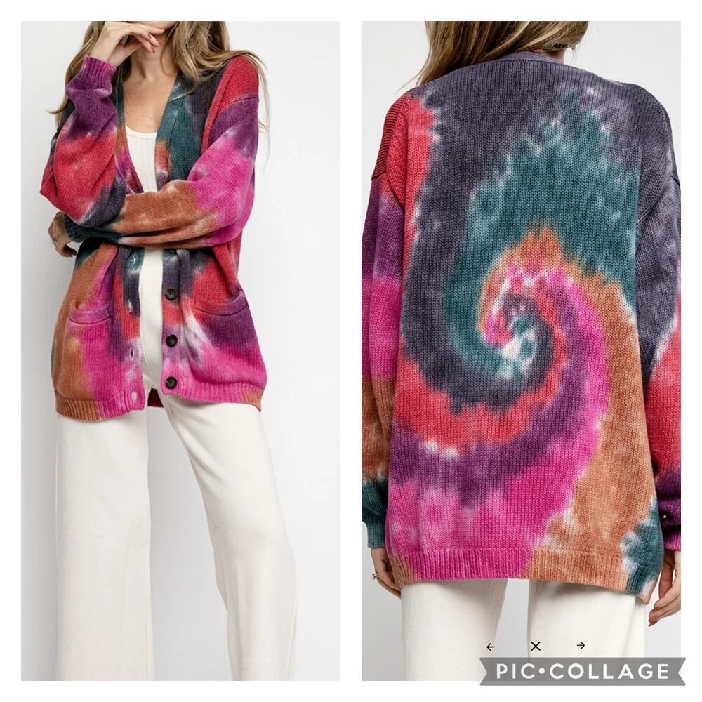 NSF Rogers Cardigan Jewel Tone Tie Dye Size Medium